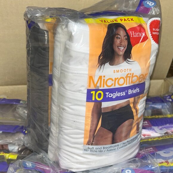 Hanes Women’s Tagless Briefs – LOT 40 - 180 pcs – 18 packs (10 ea) – Sz 8 - NEW - Picture 2 of 4